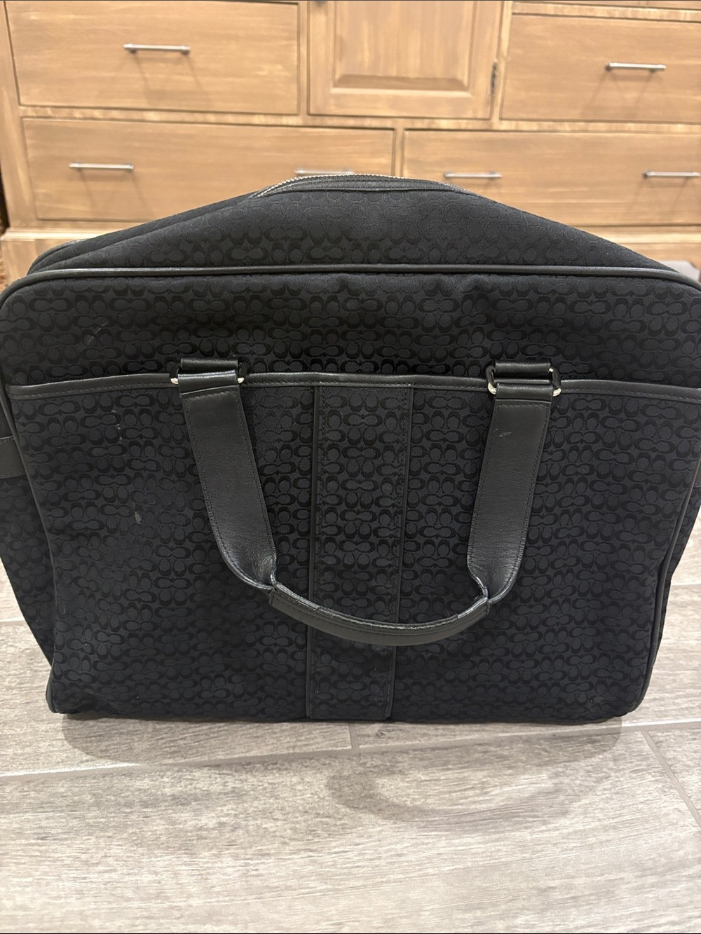 Coach Black Signature Canvas Laptop Bag with Leather Handles